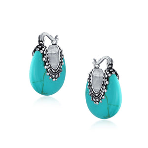 Boho Gemstone Crescent Hoop Earrings Caviar Bead 925 Sterling Silver