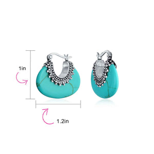 Boho Gemstone Crescent Hoop Earrings Caviar Bead 925 Sterling Silver