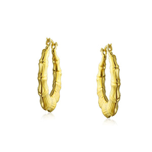 Light Weight Big Bamboo Hoop Earrings Gold Plated 3 Sizes