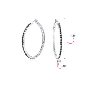 White Cubic Zirconia Pave Inside Out Hoop Earrings Prom Silver Plated