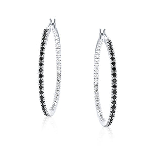 White Cubic Zirconia Pave Inside Out Hoop Earrings Prom Silver Plated