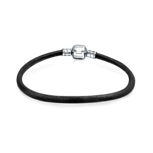 Genuine Leather Starter Charm Beads Bracelet Sterling Silver - Joyeria Lady
