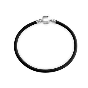 Genuine Leather Starter Charm Beads Bracelet Sterling Silver