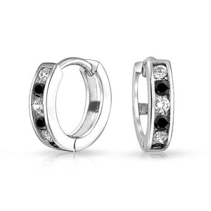 CZ Channel Hoop Earrings Rose Gold Plated Silver Birthstone Colors