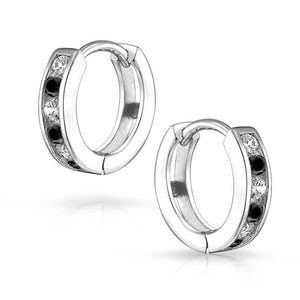 CZ Channel Hoop Earrings Rose Gold Plated Silver Birthstone Colors