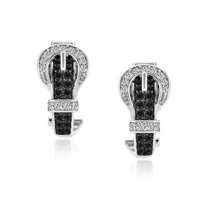 CZ Belt Buckle Stud Drop Earrings Omega Back Gold Plated