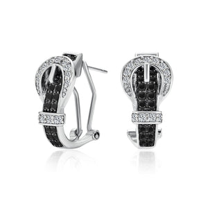 CZ Belt Buckle Stud Drop Earrings Omega Back Gold Plated - Joyeria Lady
