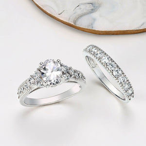 3CT Solitaire Sterling Silver AAA CZ Wedding Engagement Ring Band Set