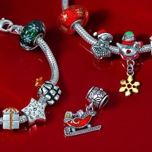 Holiday Santa Claus Christmas Winter bead Charm 925 Sterling Silver