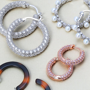 Pave Pink or Brown CZ Inside Out Tube Hoop Earrings