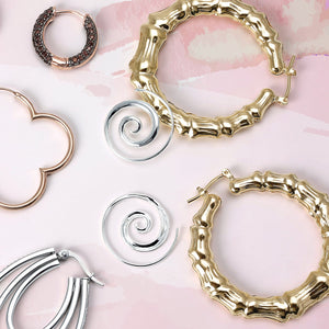 Light Weight Big Bamboo Hoop Earrings Gold Plated 3 Sizes