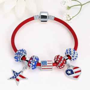 Genuine Leather Starter Charm Beads Bracelet Sterling Silver