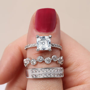 3CT AAA CZ Solitaire Asscher Cut Engagement Ring 925 Sterling Silver