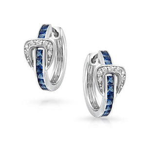 Belt Buckle Blue CZ Hoop Earrings Channel Set Sterling Silver