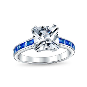 3CT Cushion Cut AAA CZ Engagement Ring Imitation Sapphire 925 Silver - Joyeria Lady