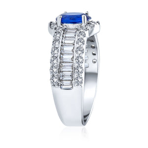 Art Deco Oval Solitaire Halo Blue CZ Engagement Ring Sterling Silver