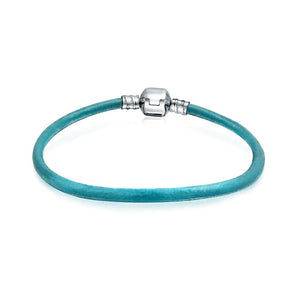 Genuine Leather Starter Charm Beads Bracelet Sterling Silver