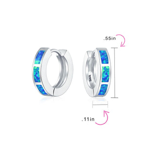 Created Opal Iridescent Hoop Earrings Sterling Silver
