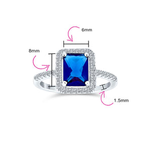 3CT CZ Blue Imitation Sapphire Emerald Cut Engagement Ring 925 Silver