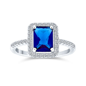 3CT CZ Blue Imitation Sapphire Emerald Cut Engagement Ring 925 Silver