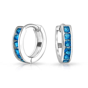 CZ Channel Hoop Earrings Rose Gold Plated Silver Birthstone Colors
