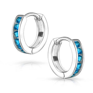 CZ Channel Hoop Earrings Rose Gold Plated Silver Birthstone Colors