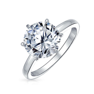 3CT Solitaire CZ Engagement Ring Sterling Silver Rose Gold Plated - Joyeria Lady