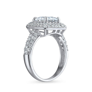 3CT Princess Cut Solitaire AAA CZ Halo Engagement Ring Sterling Silver