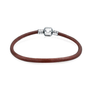 Genuine Leather Starter Charm Beads Bracelet Sterling Silver