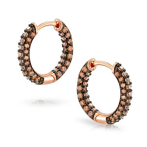 Pave Pink or Brown CZ Inside Out Tube Hoop Earrings