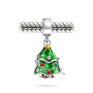Green Christmas Tree Hidden Santa Claus Dangle Charm Bead 925 Sterling