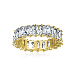Clear Emerald Cut AAA CZ Eternity Wedding Band Ring Sterling Silver