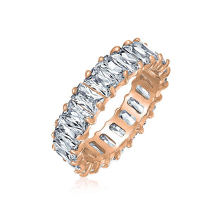 Clear Emerald Cut AAA CZ Eternity Wedding Band Ring Sterling Silver
