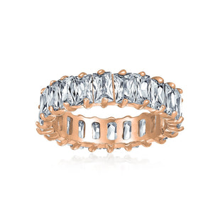 Clear Emerald Cut AAA CZ Eternity Wedding Band Ring Sterling Silver