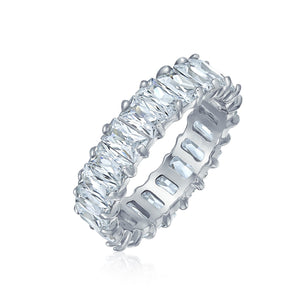 Clear Emerald Cut AAA CZ Eternity Wedding Band Ring Sterling Silver