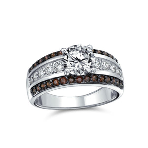 3CT AA CZ Solitaire Engagement Ring Coffee Brown 3 Row Sterling Silver - Joyeria Lady