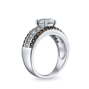 3CT AA CZ Solitaire Engagement Ring Coffee Brown 3 Row Sterling Silver
