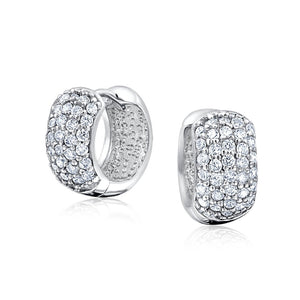 5 Five Row Cubic Zirconia CZ Wide Hoop Earrings Silver Plated - Joyeria Lady