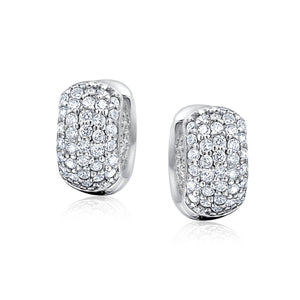 5 Five Row Cubic Zirconia CZ Wide Hoop Earrings Silver Plated
