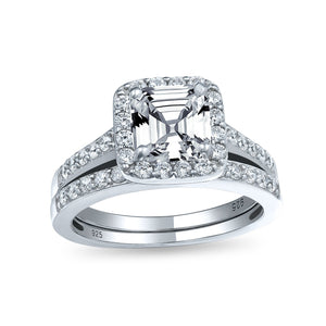 2CT Solitaire Asscher Cut AAA CZ Engagement Ring Set Sterling Silver - Joyeria Lady