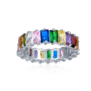 Clear Emerald Cut AAA CZ Eternity Wedding Band Ring Sterling Silver