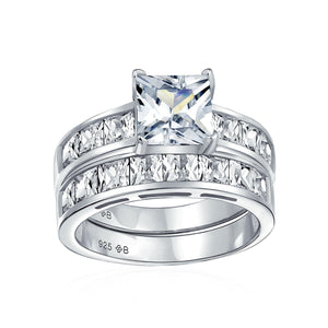 2CT Solitaire AAA CZ Band Engagement Wedding Ring Set Sterling Silver - Joyeria Lady