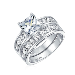 2CT Solitaire AAA CZ Band Engagement Wedding Ring Set Sterling Silver