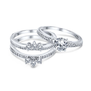 1.5CT Solitaire AA CZ Halo Engagement Wedding Ring Set Sterling Silver