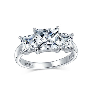 2CT Square Princess Cut 3 Stone CZ Engagement Ring 925 Sterling Silver - Joyeria Lady