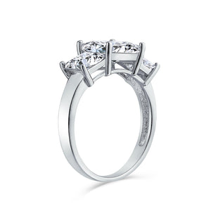 2CT Square Princess Cut 3 Stone CZ Engagement Ring 925 Sterling Silver
