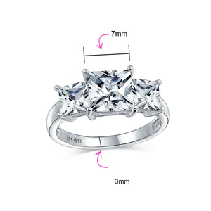2CT Square Princess Cut 3 Stone CZ Engagement Ring 925 Sterling Silver