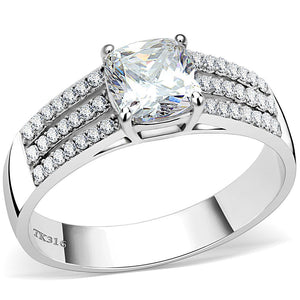 DA020 - High polished (no plating) Stainless Steel Ring with Cubic  in Clear - Joyeria Lady