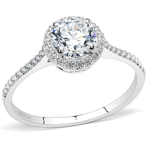 DA022 - High polished (no plating) Stainless Steel Ring with AAA Grade CZ  in Clear - Joyeria Lady