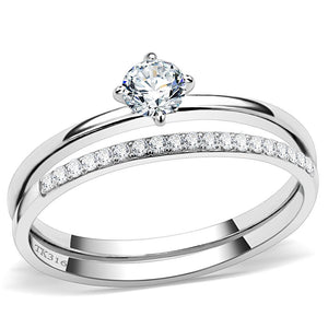 DA026 - High polished (no plating) Stainless Steel Ring with AAA Grade CZ  in Clear - Joyeria Lady
